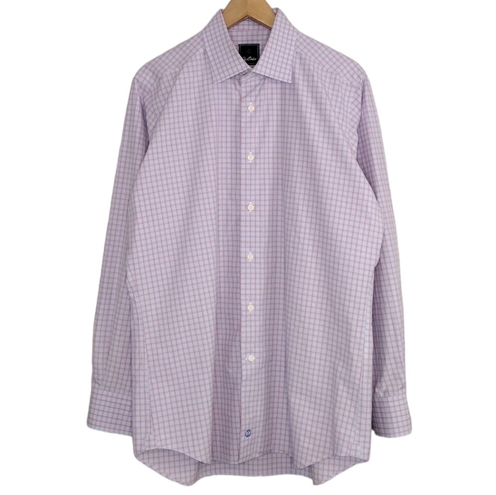 David Donahue Men's Windowpane Trim Long Sleeve Button Down Dress Size 16.5